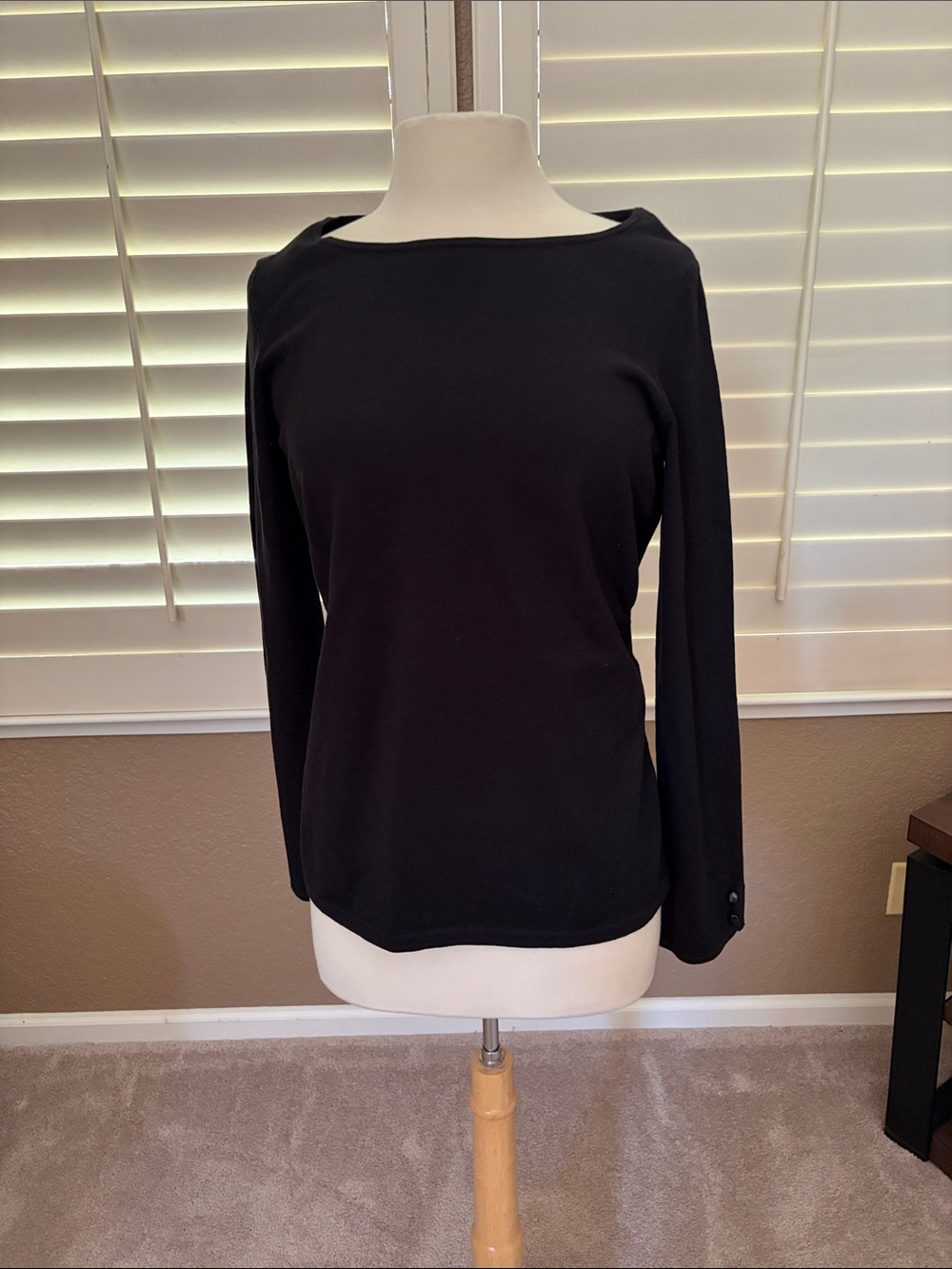 Ann Taylor NWT Black Long Sleeve Boat Neck Top silk cotton nylon Size L